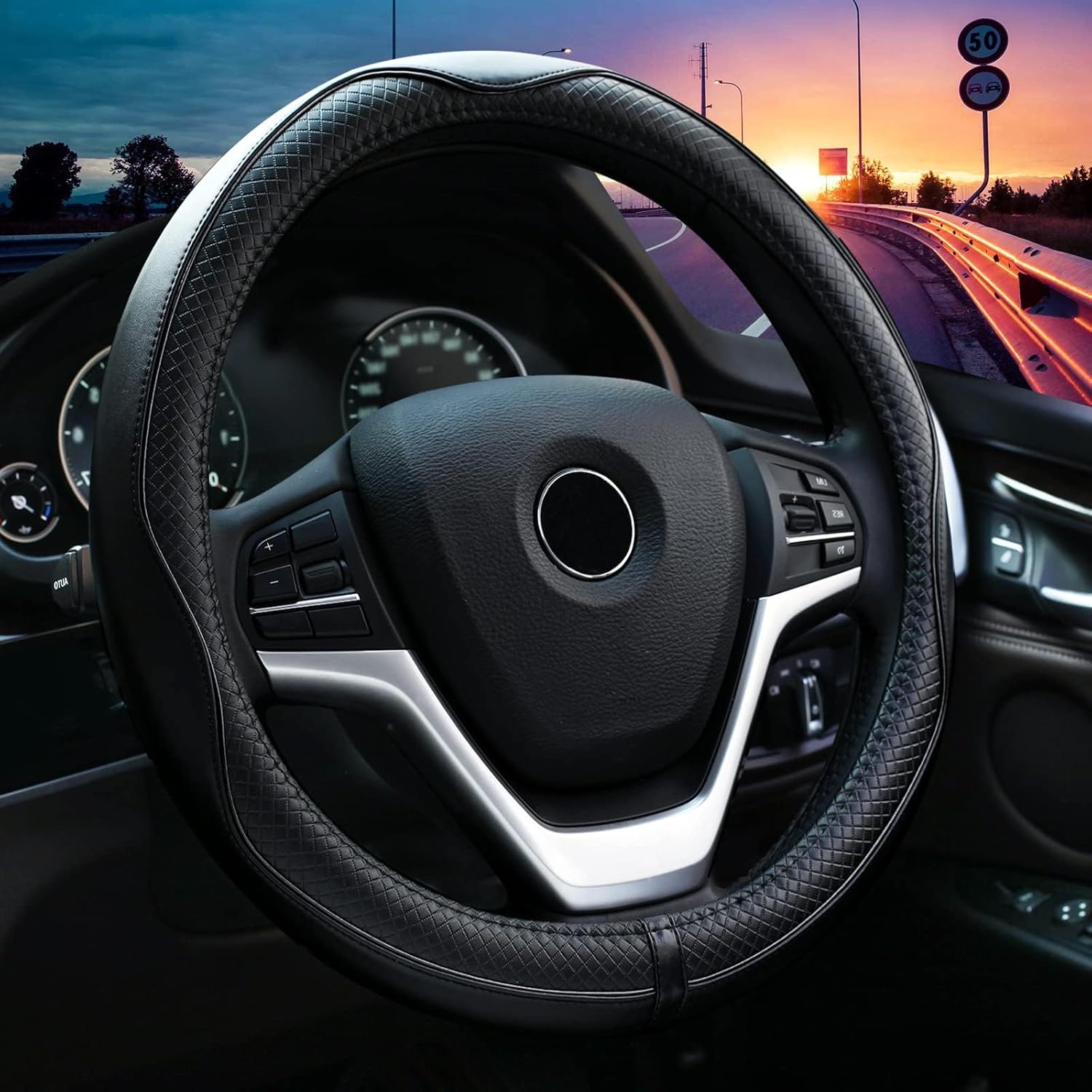 Valleycomfy Universal 15 inch Auto Car Steering Wheel Cover