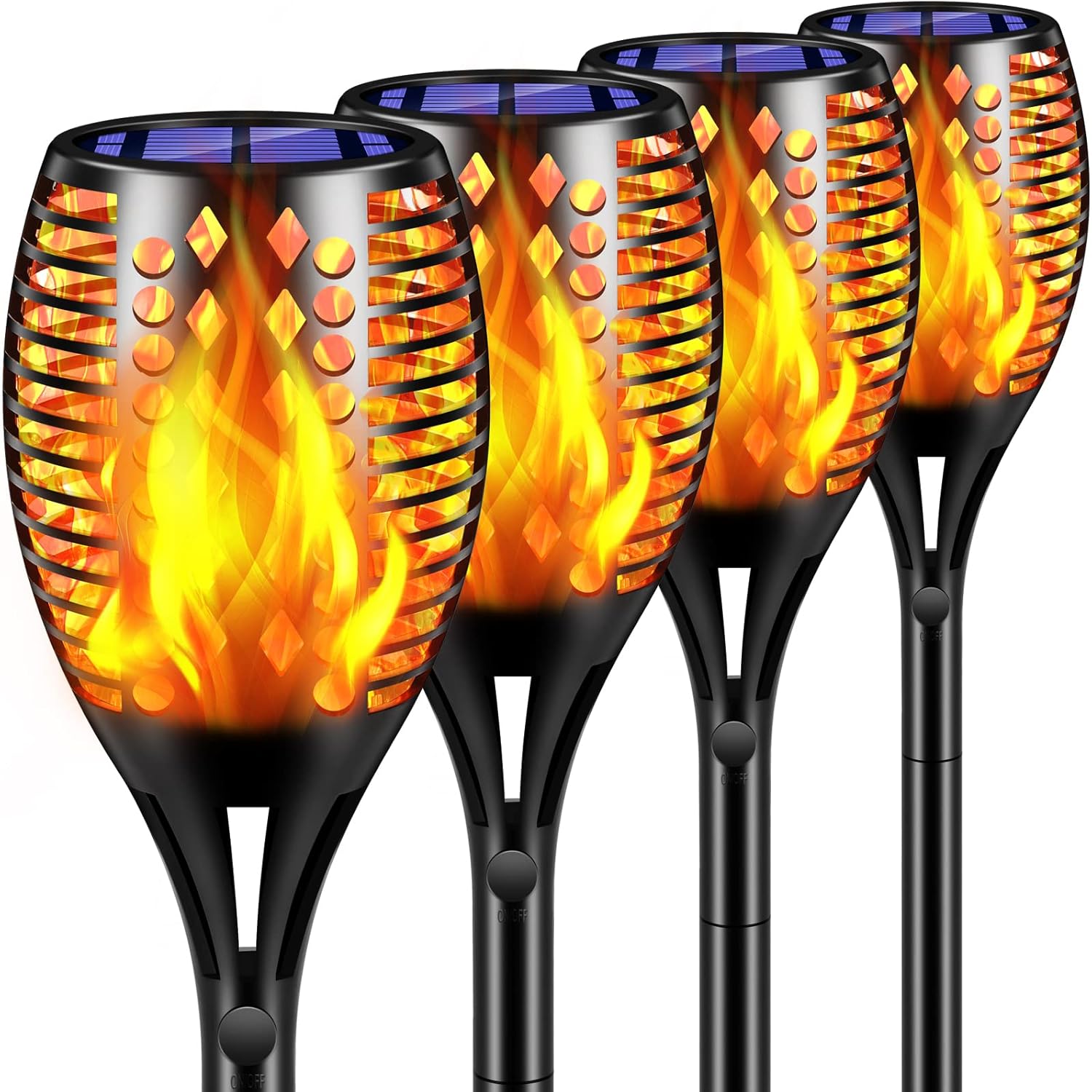 TomCare Solar Lights Upgraded, Waterproof Flickering Flames Torches Lights