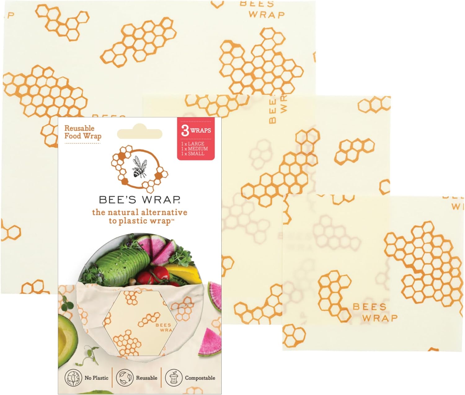 Bee's Wrap – Assorted Set of 3, Eco Friendly Reusable Food Wraps
