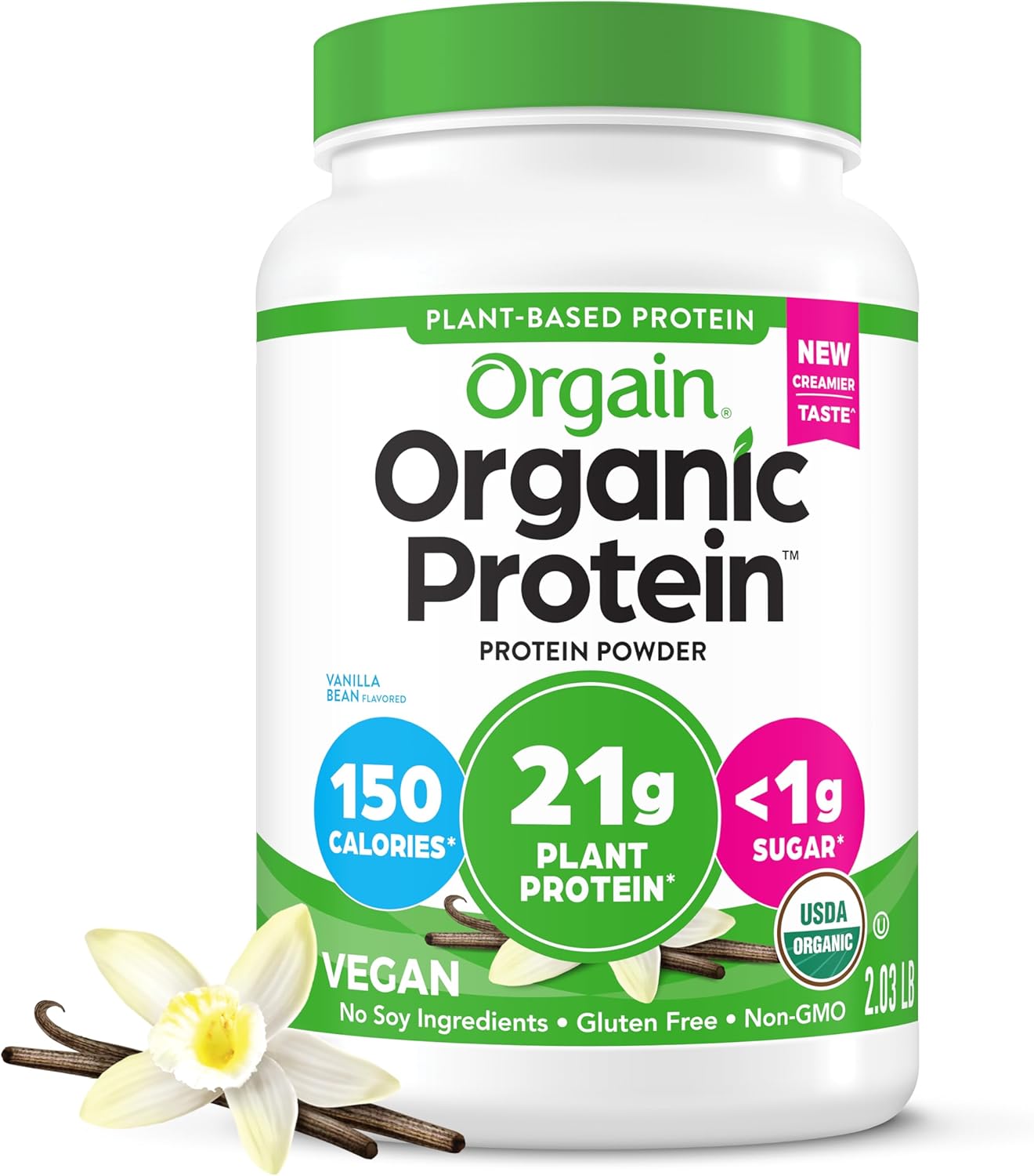 Orgain Organic Plant Based Protein Powder, Vanilla Bean