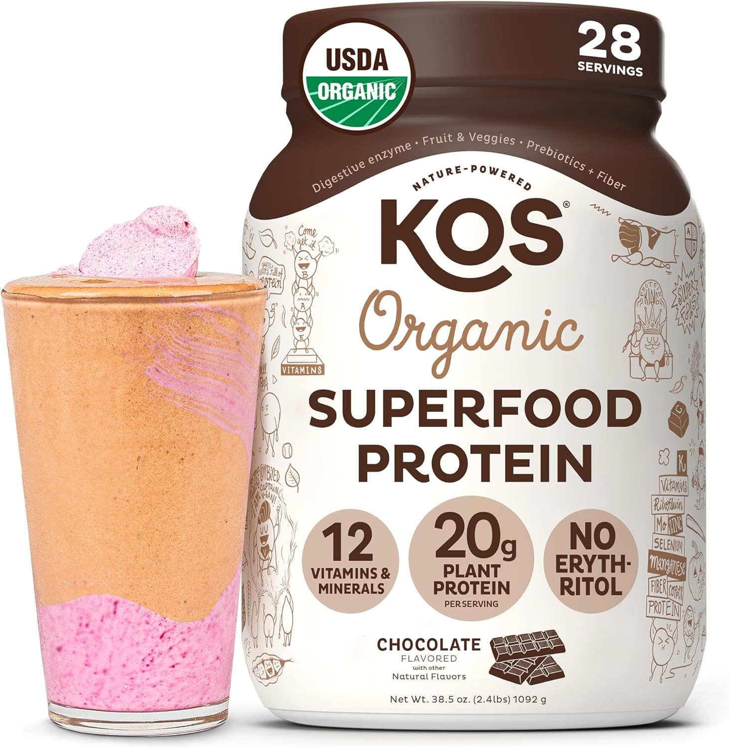 KOS Organic Plant Based Protein Powder, Chocolate Peanut Butter