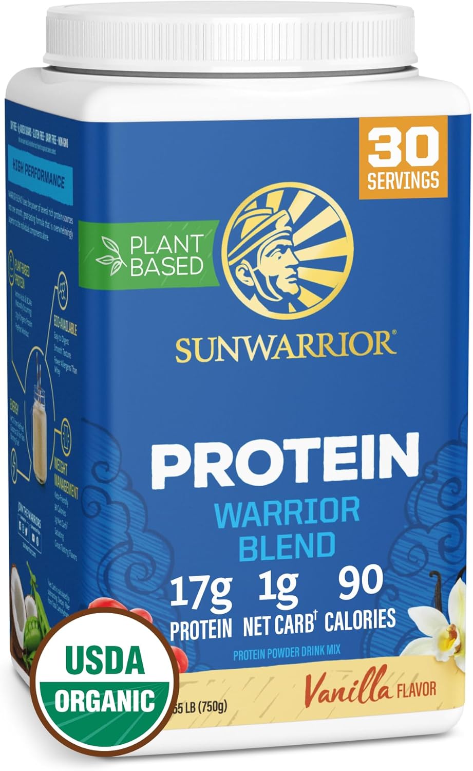 Sunwarrior Warrior Blend, Organic Vegan Protein Powder with BCAAs and Pea Protein, Vanilla