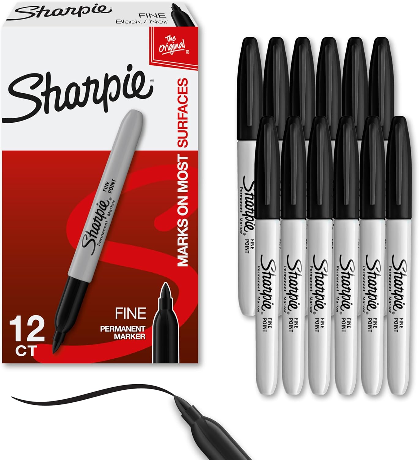 Sharpie Permanent Markers, Ultra Fine Point, Black, 12 Count