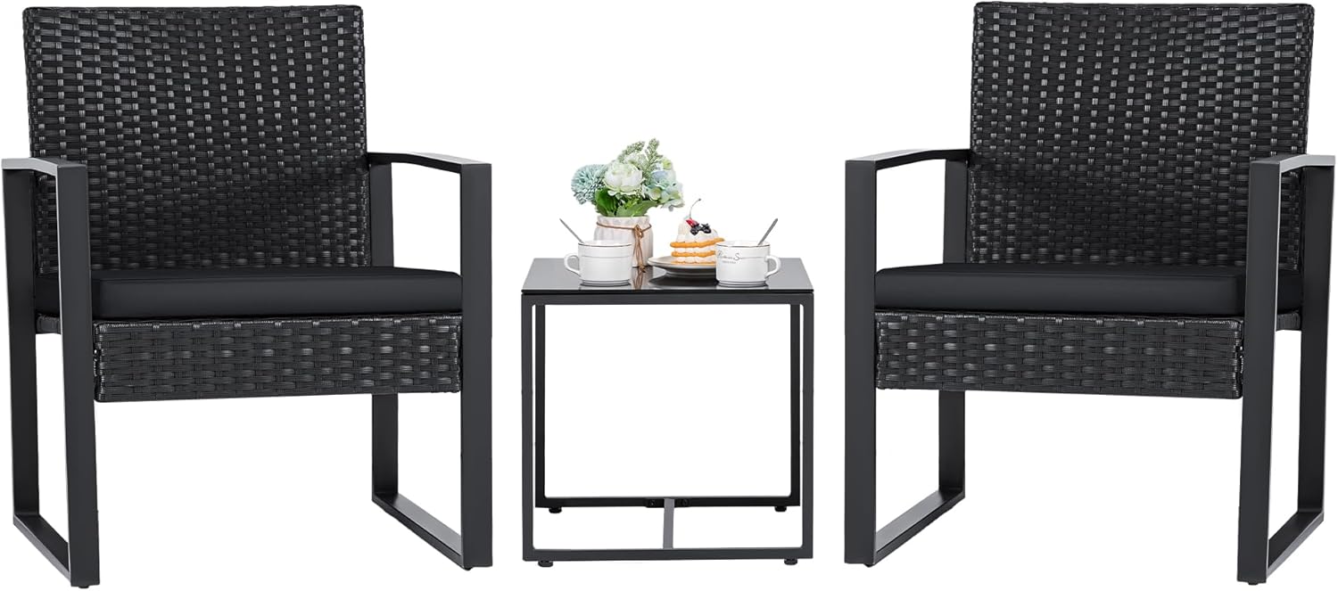 Flamaker 3 Pieces Patio Set Outdoor Wicker Patio Furniture Sets