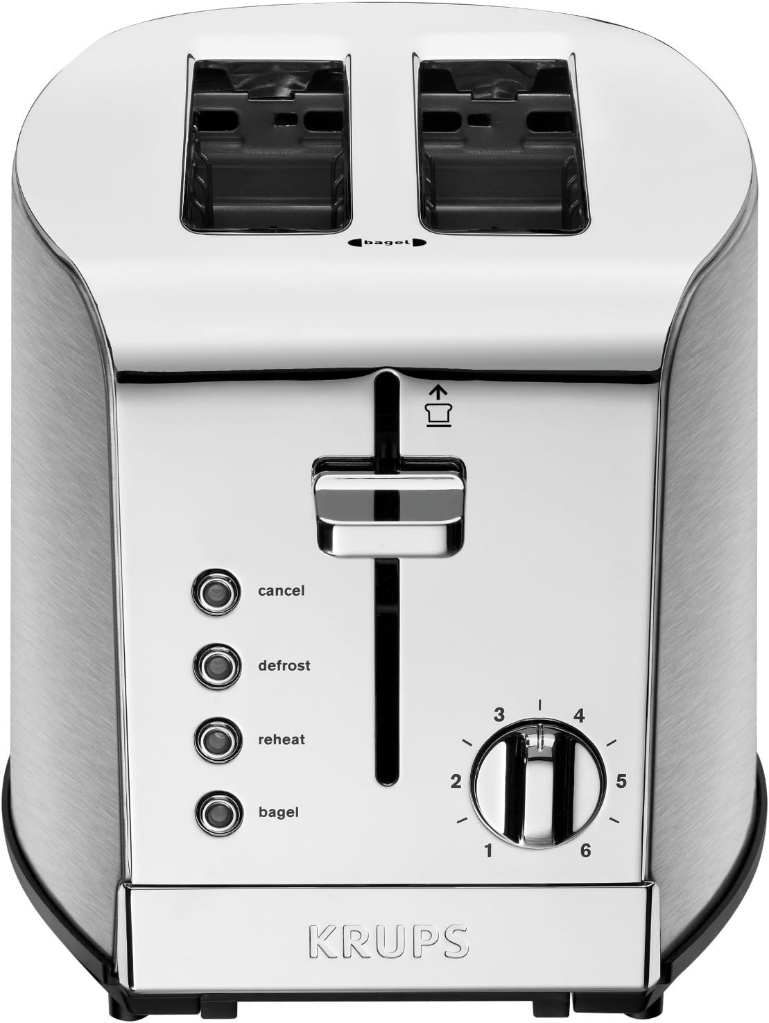 KRUPS KH732D50 2-Slice Toaster, Stainless Steel Toaster, 5 Functions with Cancel, Toasting, Defrost, Reheat and Bagel, Cord Storage, Silver