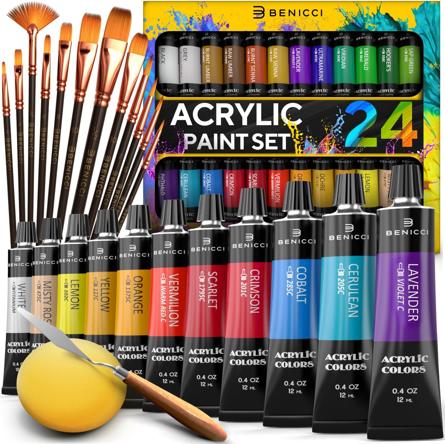 Arteza Acrylic Paint, Set of 60 Colors/Tubes
