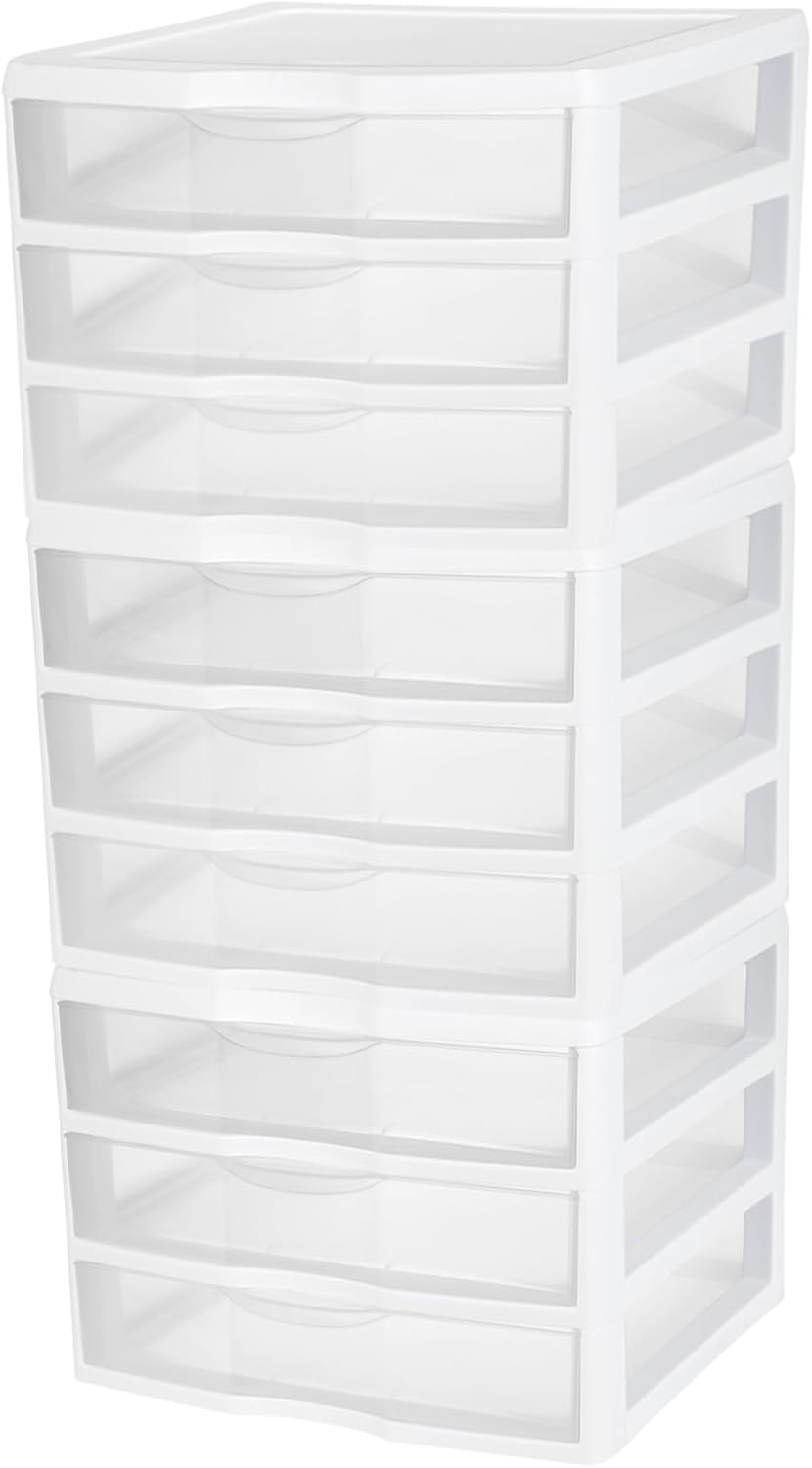 Sterilite 19849806 18 Quart/17 Liter Ultra Latch Box, Clear with a White Lid and Black Latches