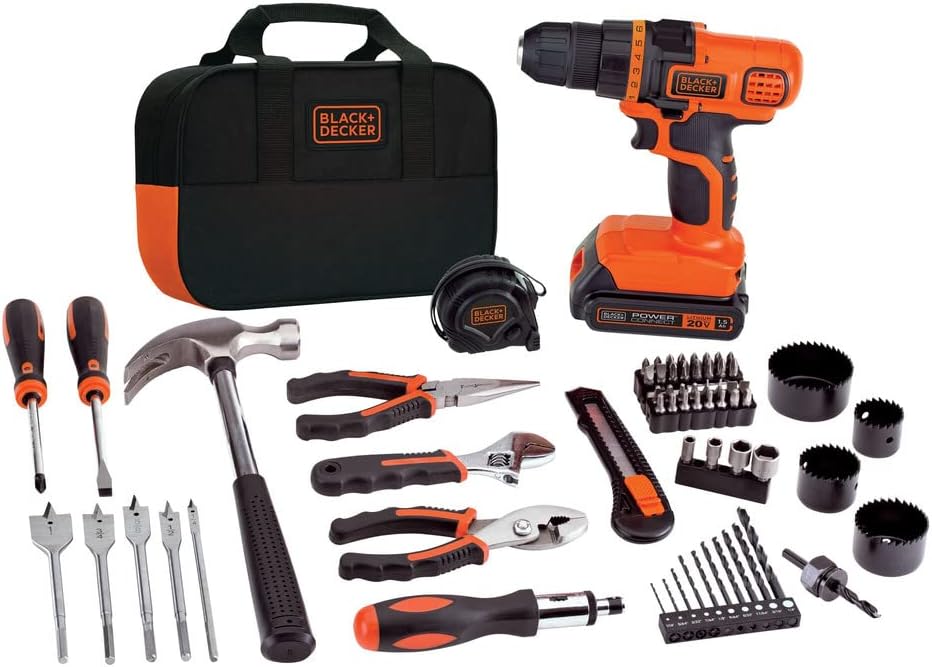 BLACK+DECKER 20V MAX Drill & Home Tool Kit, 68 Piece (LDX120PK)