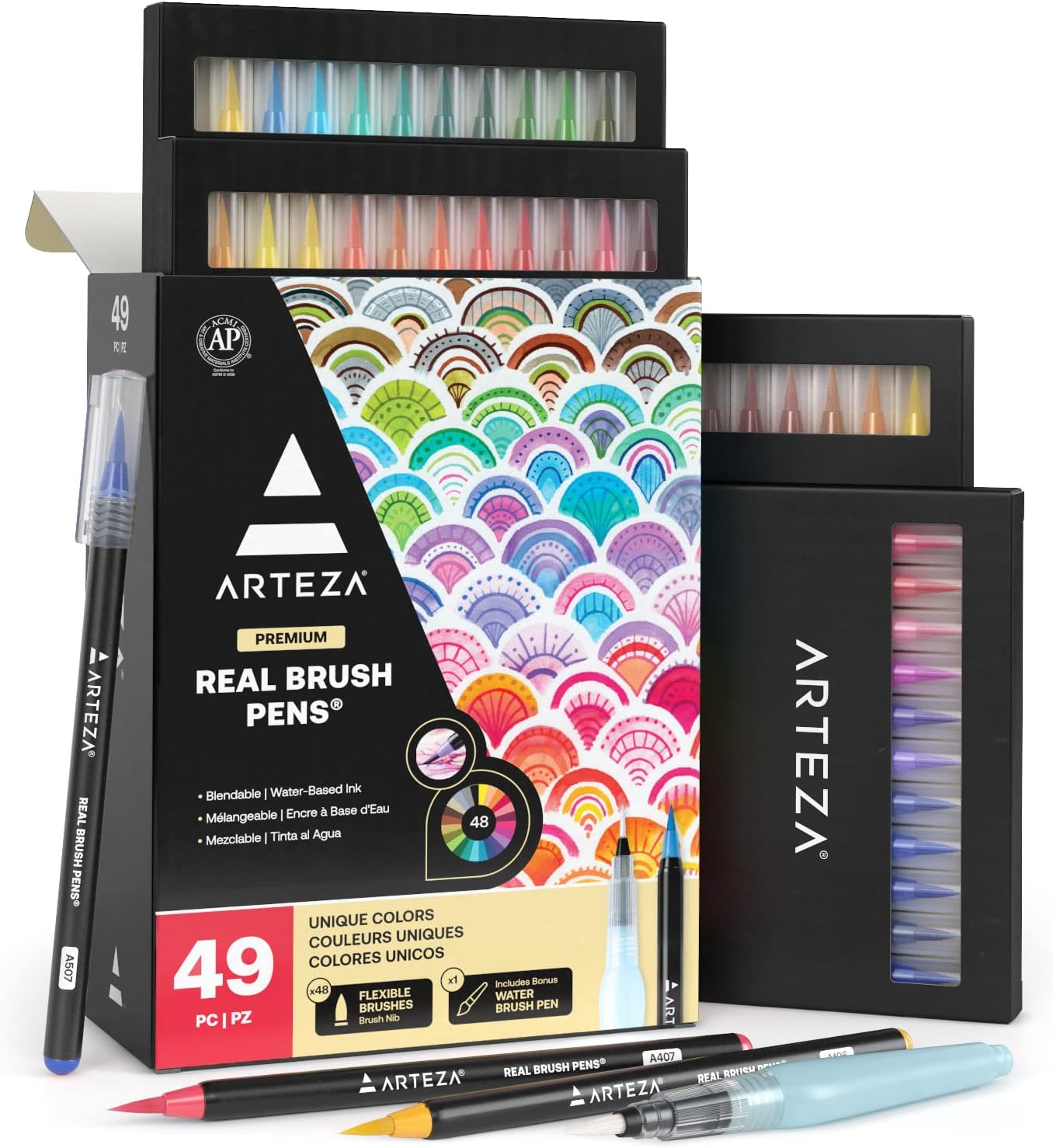 Arteza Real Brush Pens, 48 Colors for Watercolor Painting