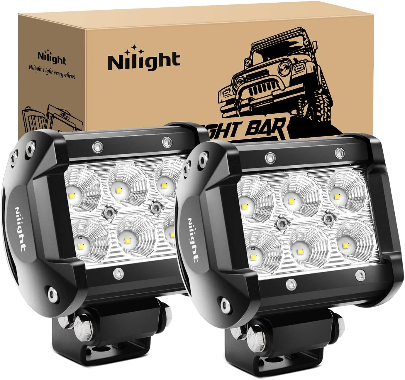 Nilight - 60001F-B Led Pods 2PCS 18W 1260LM Flood Led Off Road Lights