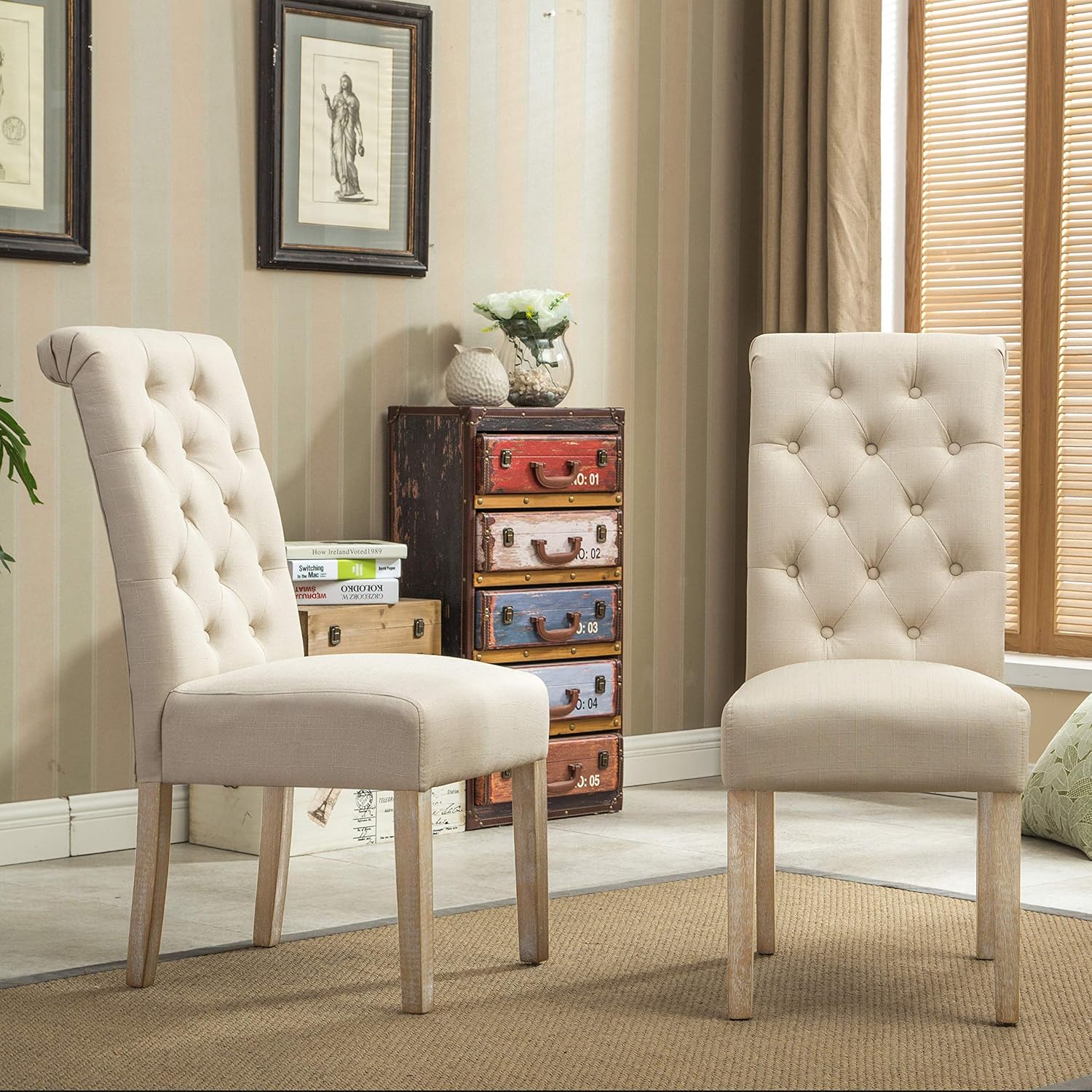 Roundhill Furniture Habit Solid Wood Tufted Parsons Dining Chair