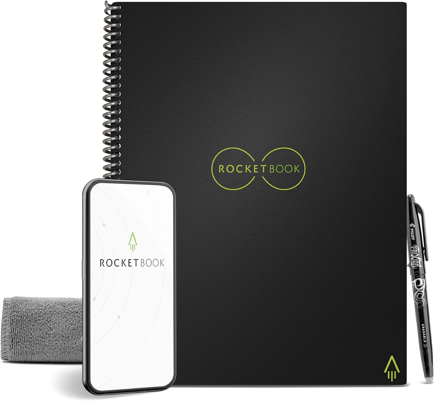 Rocketbook Smart Reusable Notebook - Dot-Grid Eco-Friendly Notebook with 1 Pilot Frixion Pen & 1 Microfiber Cloth Included - Infinity Black Cover, Executive Size (6" x 8.8")