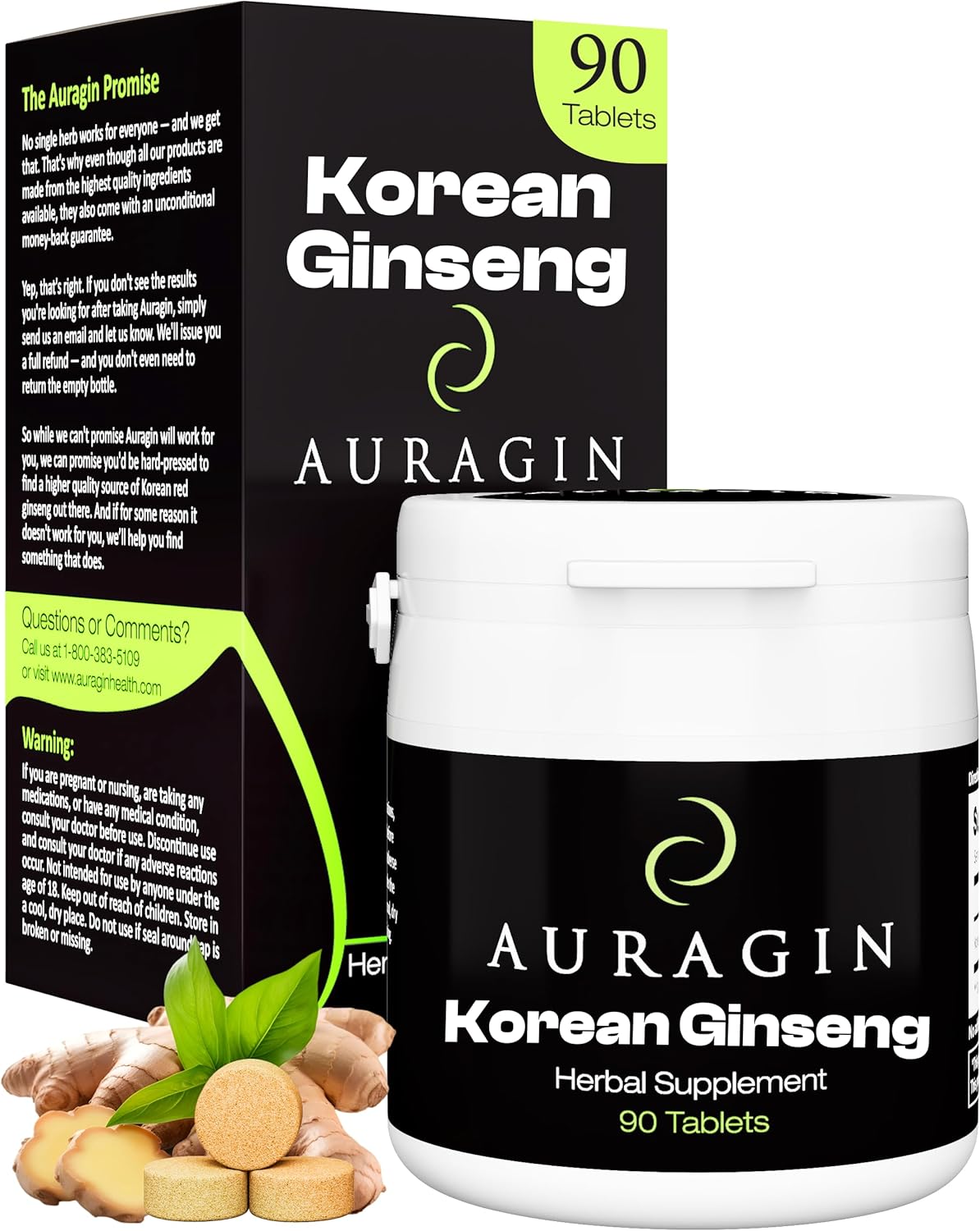 Auragin Authentic Korean Red Ginseng, 90 Tablets