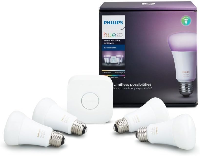 Philips Hue White and Color Ambiance A19 60W Equivalent LED Smart Bulb Starter Kit