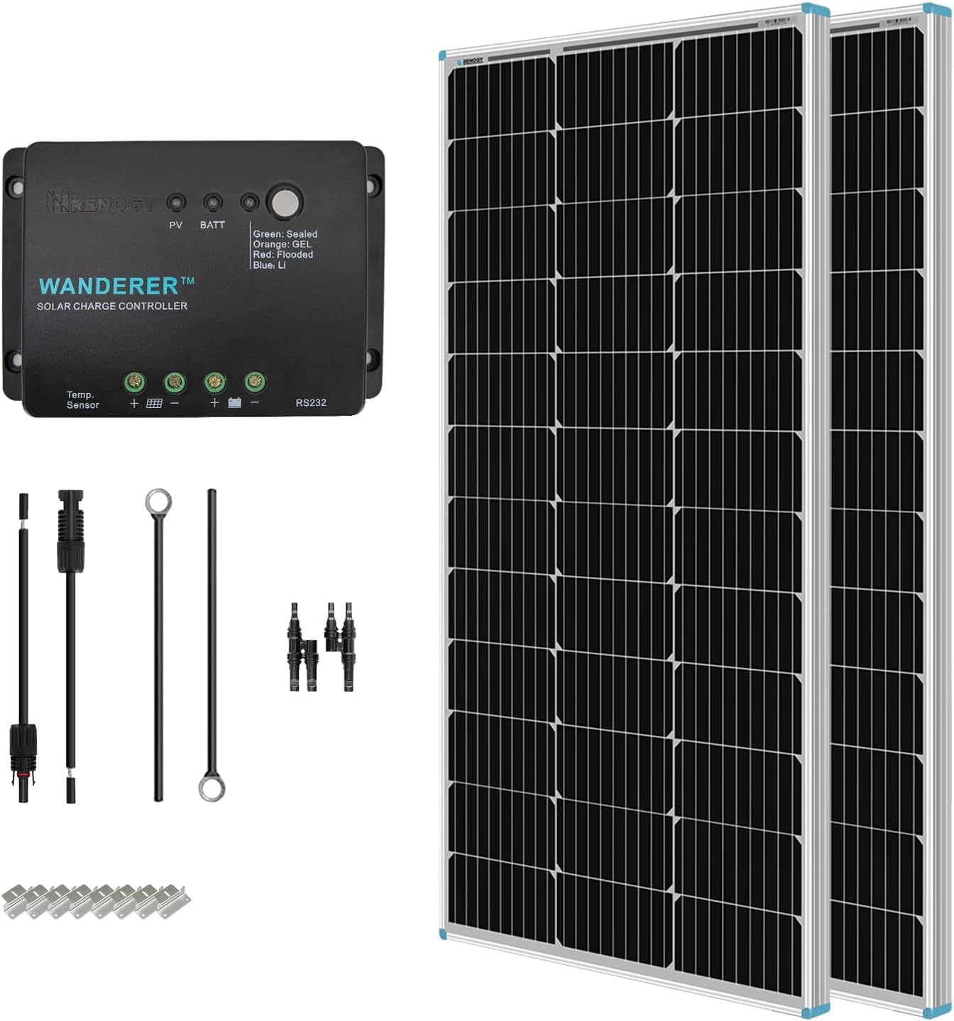 Renogy 200 Watt 12 Volt Monocrystalline Solar Starter Kit with Wanderer