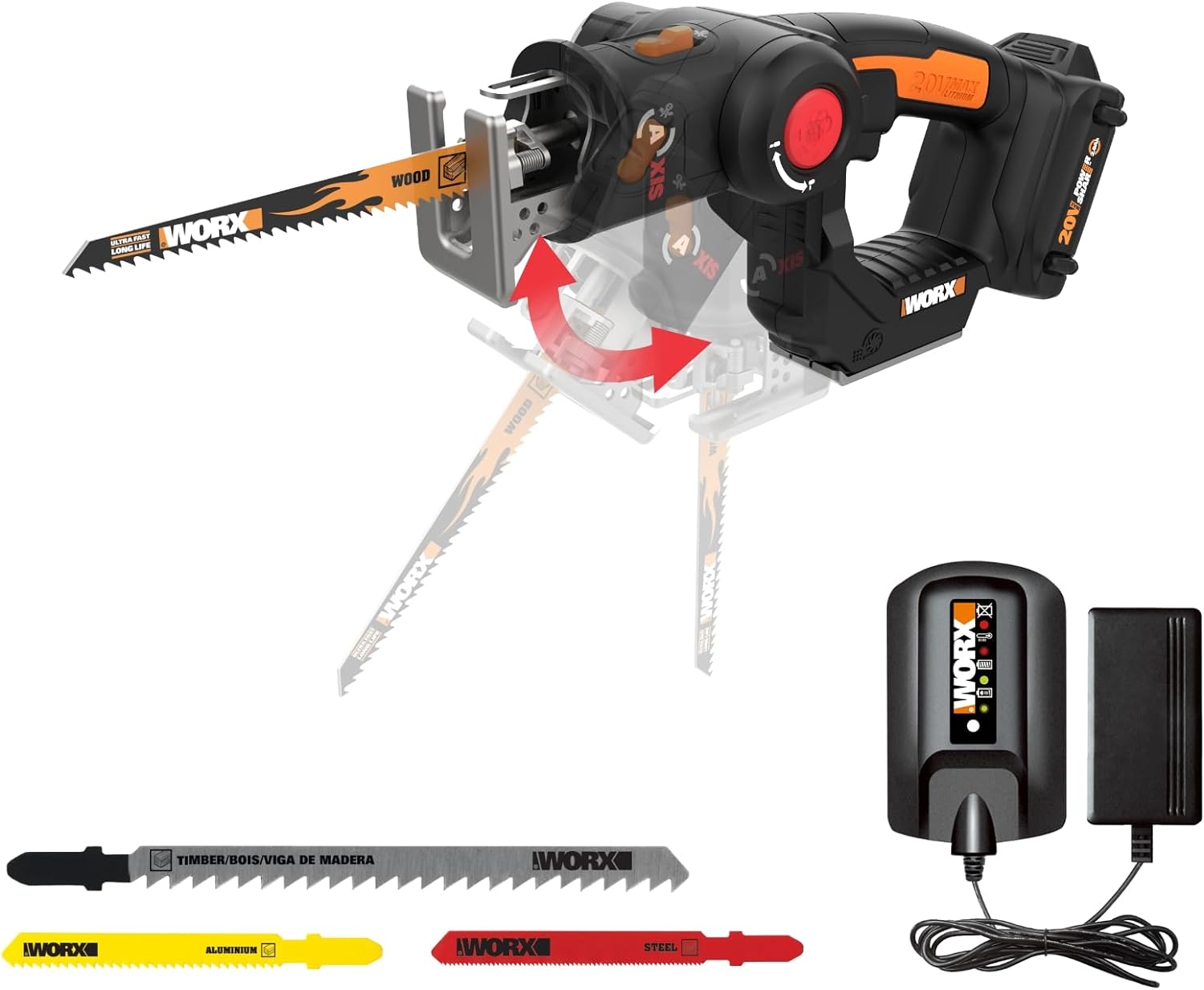 WORX WX550L 20V AXIS 2-in-1 Reciprocating Saw and Jigsaw