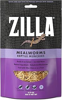 Zilla Reptile Munchies, Mealworms, All-Natural, Dehydrated Mealworms, Ideal for Bearded Dragons, Leopard Geckos, Chameleons and other lizards, Resealable Bag