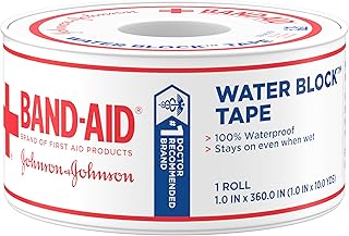 Band-Aid Brand First Aid Water Block 100% Waterproof Self-Adhesive Tape Roll for Durable Wound Care to Firmly Secure Bandages, 1 in by 10 yd
