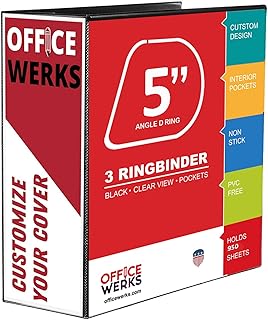 3 Ring Binders, 5" Capacity D-Rings, 8.5" x 11" Presentation Folder with Pockets, Durable Non-Stick Clear Cover for Documents, Files, Projects (Black)
