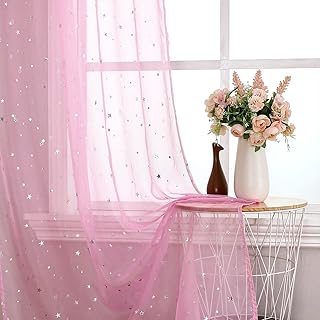 Pink Starry Sheer Kids Curtains