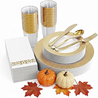 Gold Grid Disposable Dinnerware Set