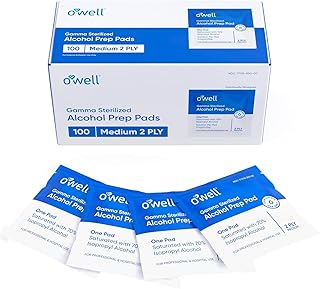 OWELL Prep Pads - 100 Individually Wrapped Sterile Alcohol Wipes, Medium 2-Ply Antiseptic Wipes for Disinfecting Skin, First Aid Kit Alcohol Swabs (100 Count)