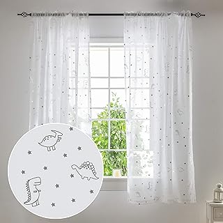 Dino Silver Foil Sheer Curtains
