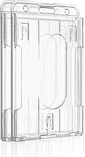 Pawfly 2 Pack Vertical 2-Card Badge Holder with Thumb Slot Hard Transparent PC Case Protector for Office School IDs Credit Cards Driver’s Licenses and Passes
