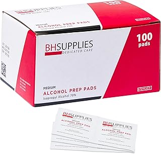 BH Supplies Alcohol Prep Pads | Medical Grade, Sterile, Individually Wrapped, 70% Isopropyl Alcohol, Medium 2-Ply, 100-Pack