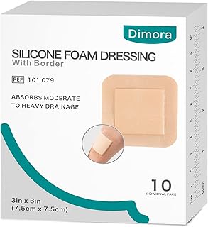 Dimora Silicone Foam Dressing with Border Adhesive 3"x3" Waterproof Wound Dressing First Aid Bandage for Wound Care 10 Pack