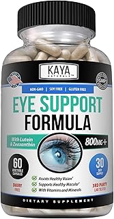 Kaya Naturals Eye Health Supplement - Lutein & Zeaxanthin - Supports Eye Strain, Dry Eyes, and Vision Health - Clinically Proven Ingredients 800mg Vitamin Supplement - 60 Count