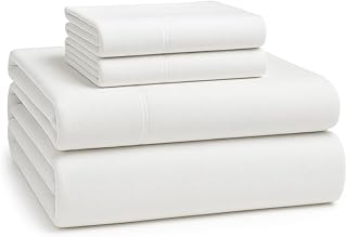 LANE LINEN 100% Cotton Sheets Queen Size Set - Brushed for Extra Softness - Lightweight & Durable 100% Cotton Queen White Sheets Set - Cozy Winter Flannel Bed Sheet, 15" Deep Pocket - White