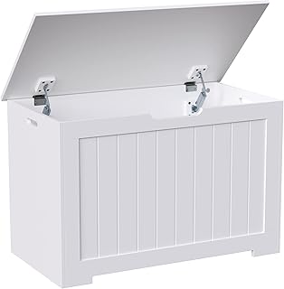 Toy Box Storage Chest for Girls Boys, Wooden Trunk Bench w/Flip-top Lid & Safety Hinge, Kids Play Room Nursery Organizer, Bedroom Storage w/ 100L Storage Area (White)