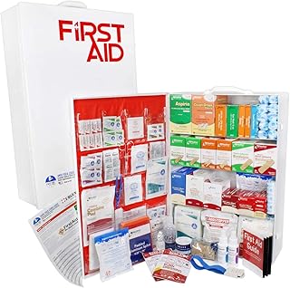 OSHA & ANSI 4 Shelf Industrial First Aid Cabinet with Pocket Liner, 150 Person, 1125 Pieces, 2015 Class B+, Types I & II, Made in USA by Urgent First Aid™ with extra content & NEW ANSI First Aid Guide