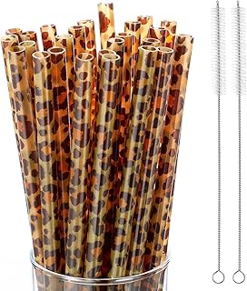 Leopard Reusable Plastic Straws