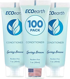 EcoEarth Travel Size Conditioner (1 fl oz, 100 PK, Spring Breeze), Delight Your Guests with Revitalizing and Refreshing Hotel Conditioner, Quality Small Size Travel Amenities Hotel Toiletries in Bulk