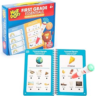 Hot Dots First Grade Essentials: Reading & Math Workbook - 1st Grade Workbooks with Interactive Pen, Homeschool Learning Activities, Build Reading Fluency and Math Skills, Ages 6+
