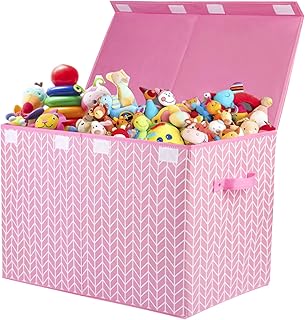 Mayniu Large Toy Storage Box Chest for Girls Kids, Sturdy Toy Box Bin Organizer Baskets with Lid for Living Room, Nursery, Closet, Bedroom, Playroom 25"x13" x16" (Pink)