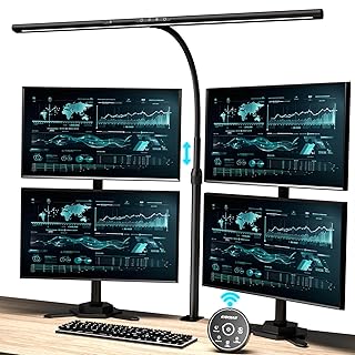 Desk Lamp, 31.5" Wide 24W for Home Office,Gesture Sensing Control Desk Light, Dimmable & Color Temperature, Eye-Caring Office Lamp, Brightest Architect Light for Screen/Workbench