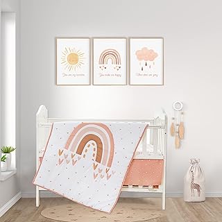 Cokouchyi 3 Piece Rainbow Boho Crib Bedding Set - Standard Size Nursery Bedding for Boys and Girls with Crib Sheet, Comforter & Crib Skirt