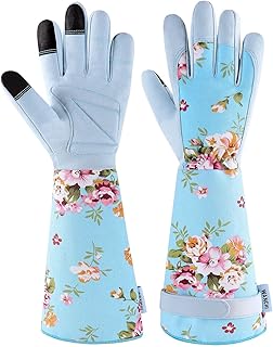 Women's Long Arm Gardening Gloves, Flexible Hand Protection, Ergonomic Design for Digging, Trimming & Garden Maintenance, Blue Large
