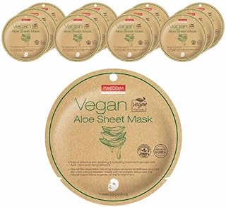 Purederm Vegan Aloe Sheet Masks (12 Packs) – Facial Sheet Mask for Soothing & Hydrating Treatment