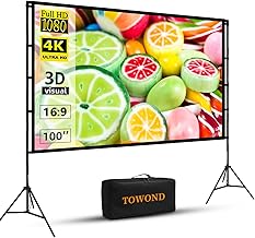 TOWOND Projector Screen with Stand, 100 inch Outdoor Projector Screen Portable Indoor Projection Screen 16:9 4K Rear Front Movie Screen with Carry Bag for Home Backyard Theater