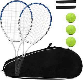 Tennis Racket Pre-Strung Lightweight 27 Inch Racquet Recreational Adult Rackets for Men Women Students Training Tennis Starter Kit with Balls,Carry Bag and Overgrips