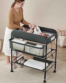 BEKA Diaper Changing Station, Portable Changing Table for Baby, Waterproof, Folding Portable Changing Station, Adjustable Height w/Organizer, Mobile Nursery Diaper Changing Table for Baby, Newborn