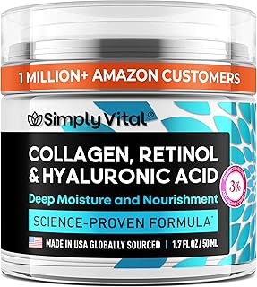 SimplyVital Collagen, Retinol & Hyaluronic Acid Cream - Anti-Aging Face Moisturizer for Face, Firming Skin Care Neck & Décolleté - Made in USA, Daily Moisturizer Face Cream Day & Night - 1.7 fl.oz.