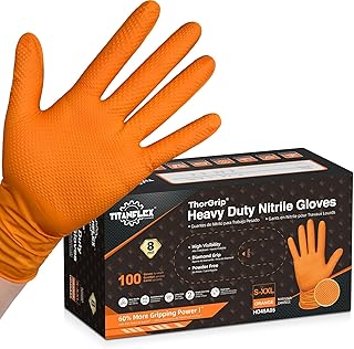 TitanFlex Thor Grip Heavy Duty Industrial Orange Nitrile Gloves with Raised Diamond Texture, 8-mil, Latex Free, Powder Free