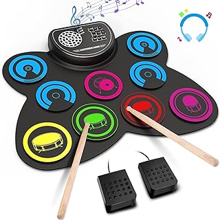 9-Pads Electronic Drum Set with Headphone Jack Speaker Drumsticks & Pedals, Holiday Gifts for Kids