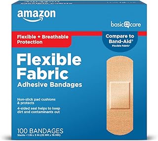 Amazon Basic Care Flexible Fabric Adhesive Bandages, First Aid and Wound Care Supplies, All-One Size, 100 Count