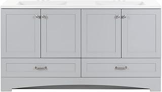Spring Mill Cabinets Emlyn 60 Inch Double-Sink Bathroom Vanity with White Top, 2 Cabinets, 2 Drawers, 60.5" W x 18.75" D x 32.89", Pearl Gray